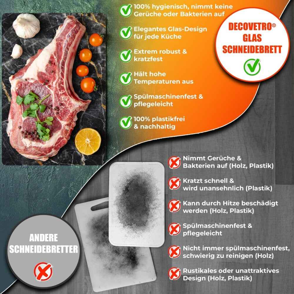 Decovetro Schneidebrett Glas |40x30cm | Glasschneidebrett | Leicht zu reinigen