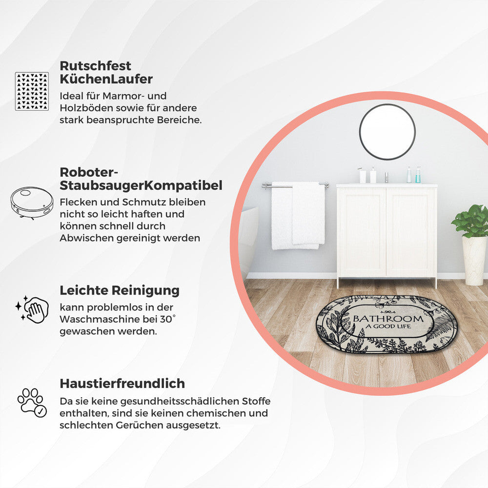 Miqna 2-tlg. rutschfestes Badteppich Set , waschbar (60x100 & 50x60 cm)