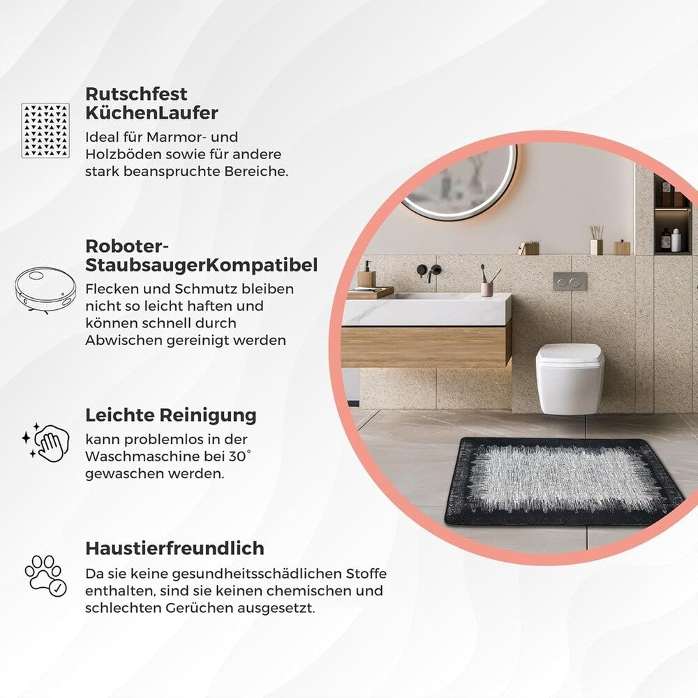 Miqna 2-tlg. rutschfestes Badteppich Set , waschbar (60x100 & 50x60 cm)