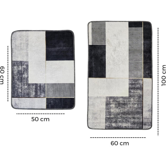 Miqna 2-tlg. rutschfestes Badteppich Set , waschbar (60x100 & 50x60 cm)