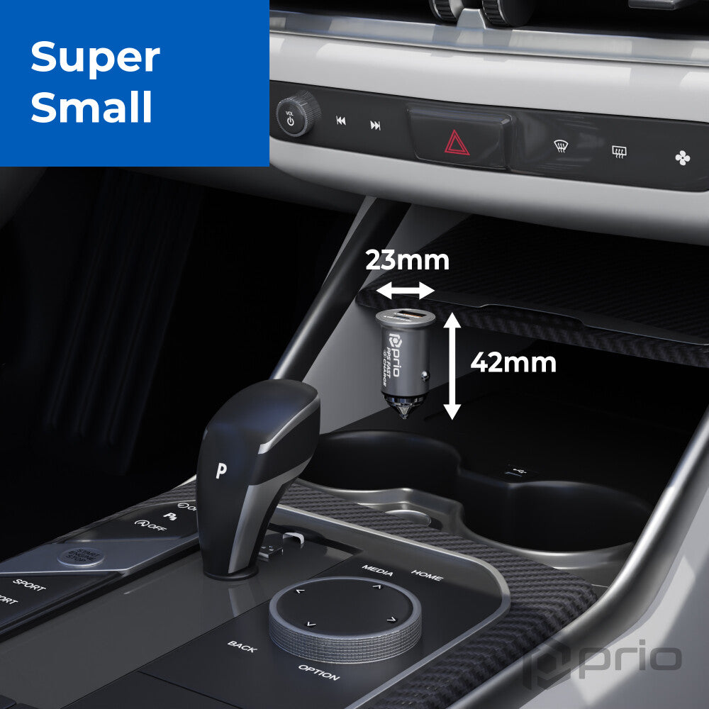 prio KFZ-Schnellladegerät 45W PD PPS (USB C) + 45W (USB A) silber