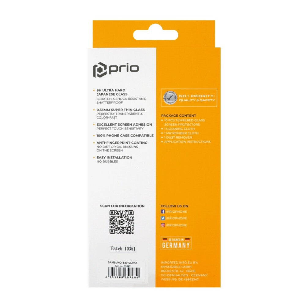 prio 10x 3D screen protector glass for Samsung S20 Ultra black