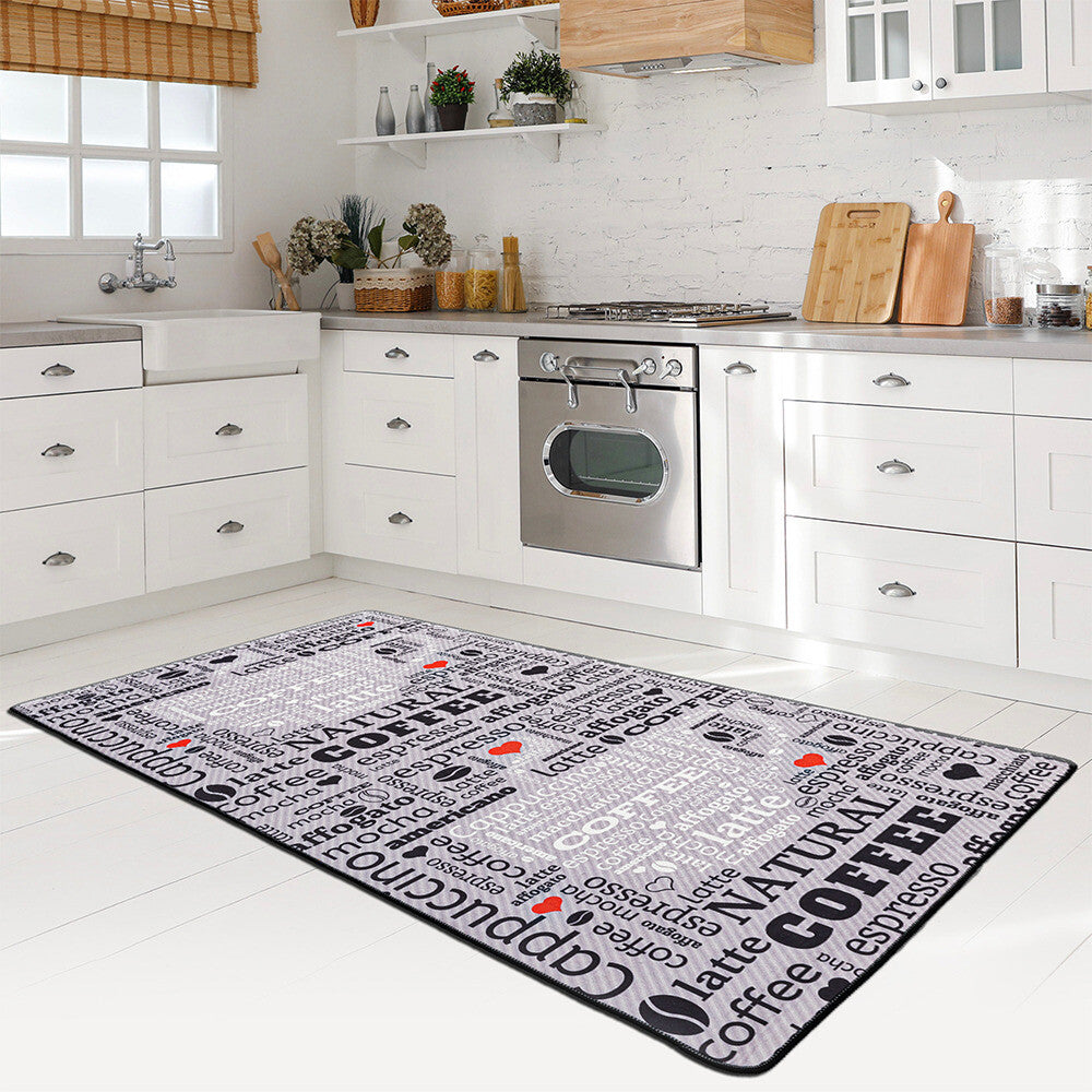 miqna Moderner Küchenteppich Gel Läufer Grau Weiß Natural Coffee Design