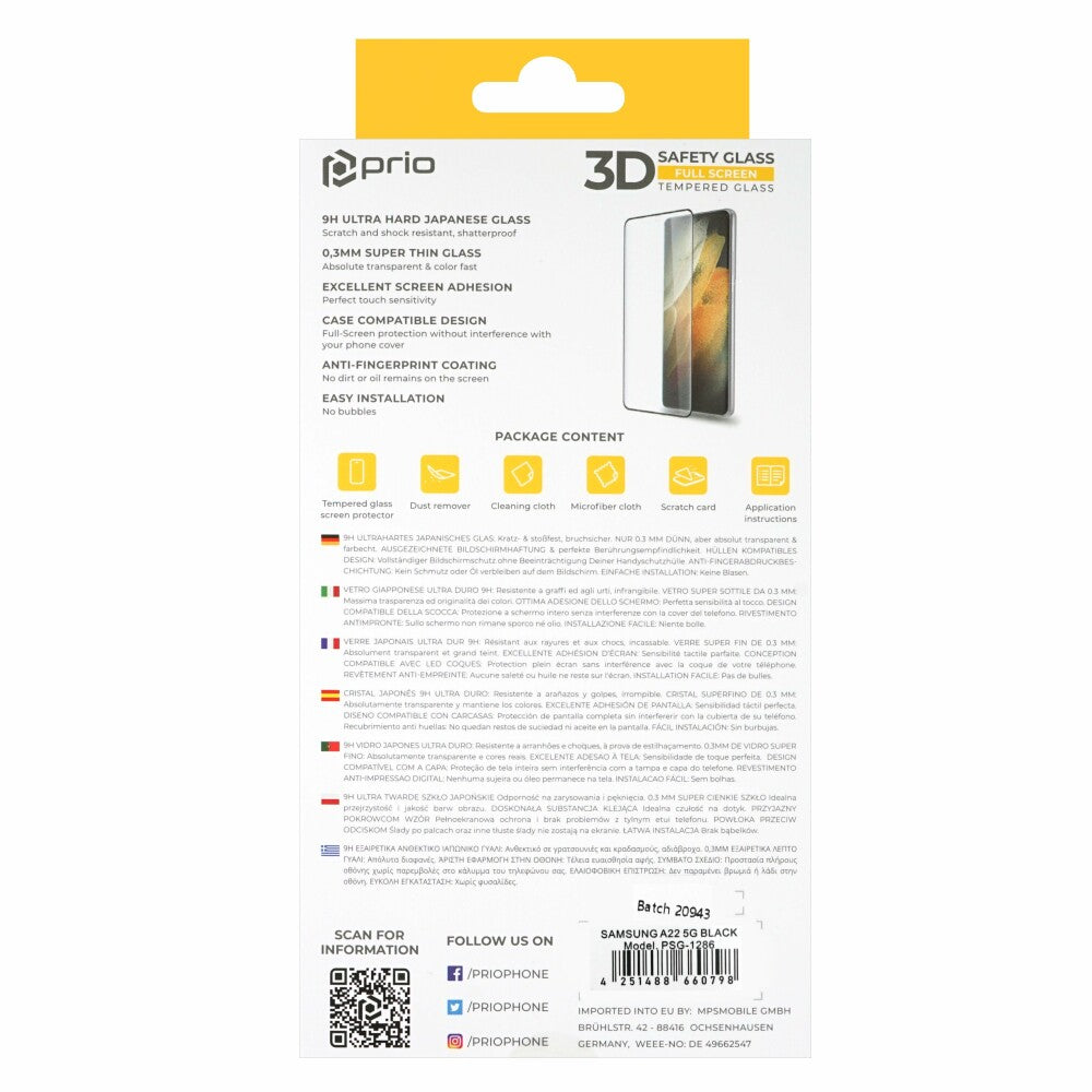 prio 3D screen protector glass for Samsung A22 5G black