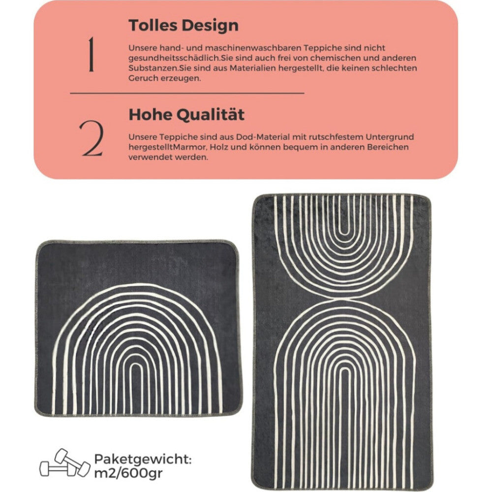 Miqna 2-tlg. rutschfestes Badteppich Set , waschbar (60x100 & 50x60 cm)