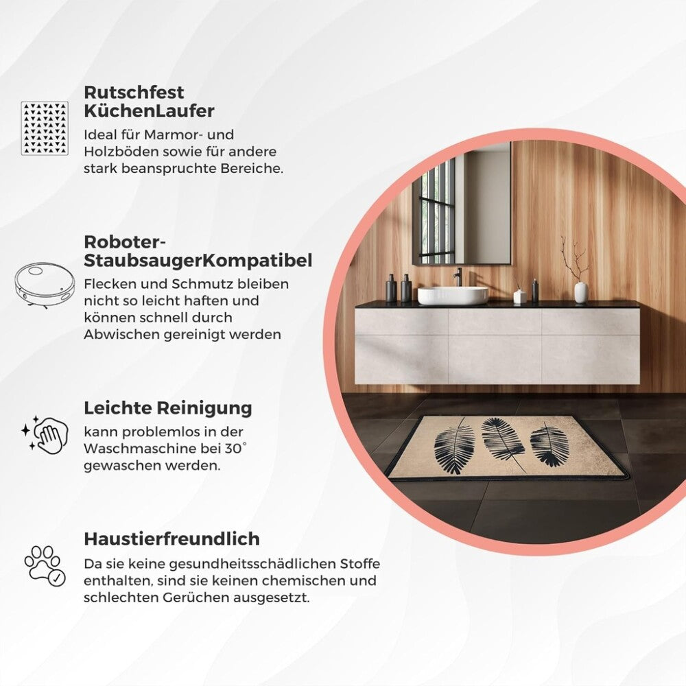 Miqna 2-tlg. rutschfestes Badteppich Set , waschbar (60x100 & 50x60 cm)