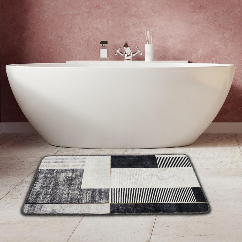 Miqna 2-tlg. rutschfestes Badteppich Set , waschbar (60x100 & 50x60 cm)