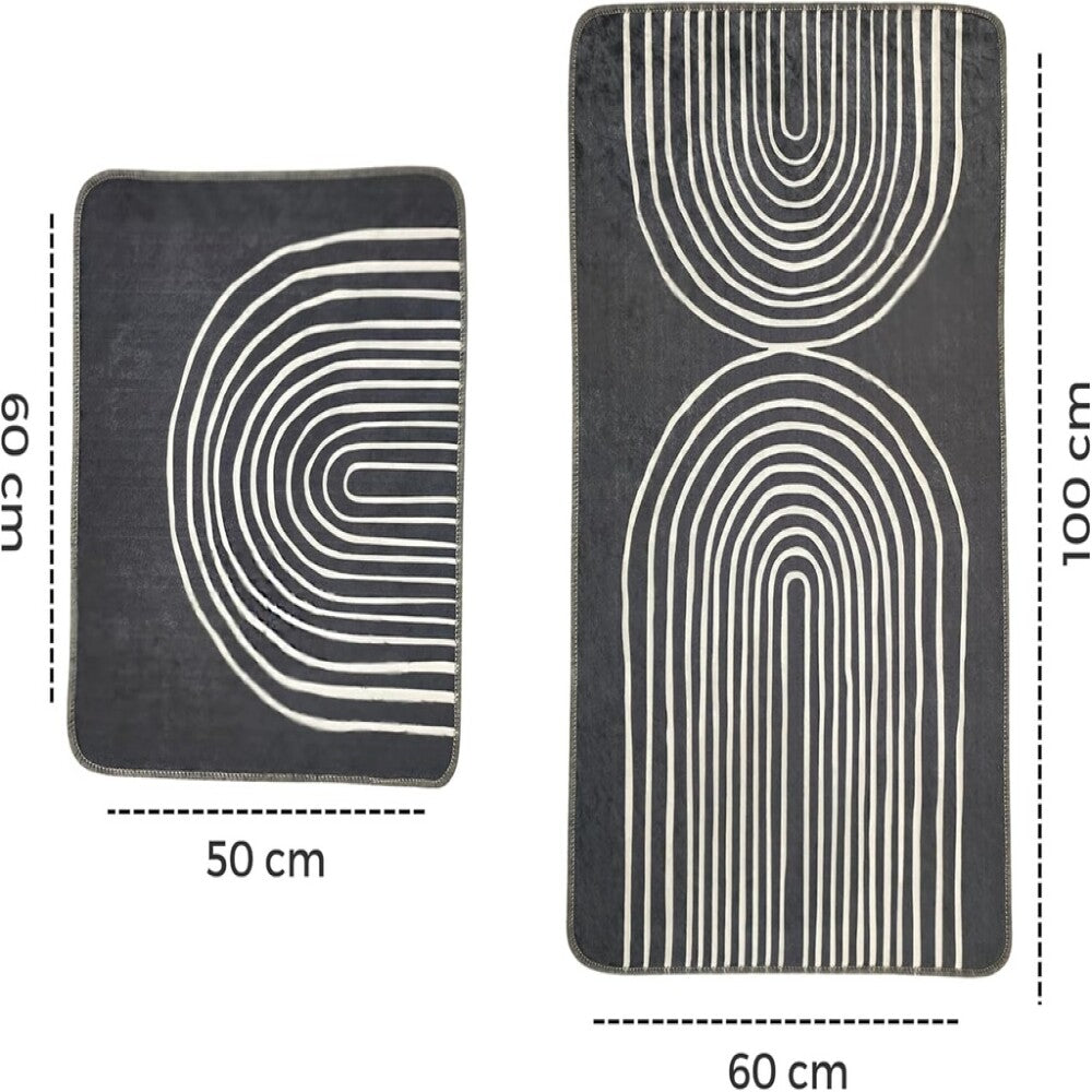 Miqna 2-tlg. rutschfestes Badteppich Set , waschbar (60x100 & 50x60 cm)