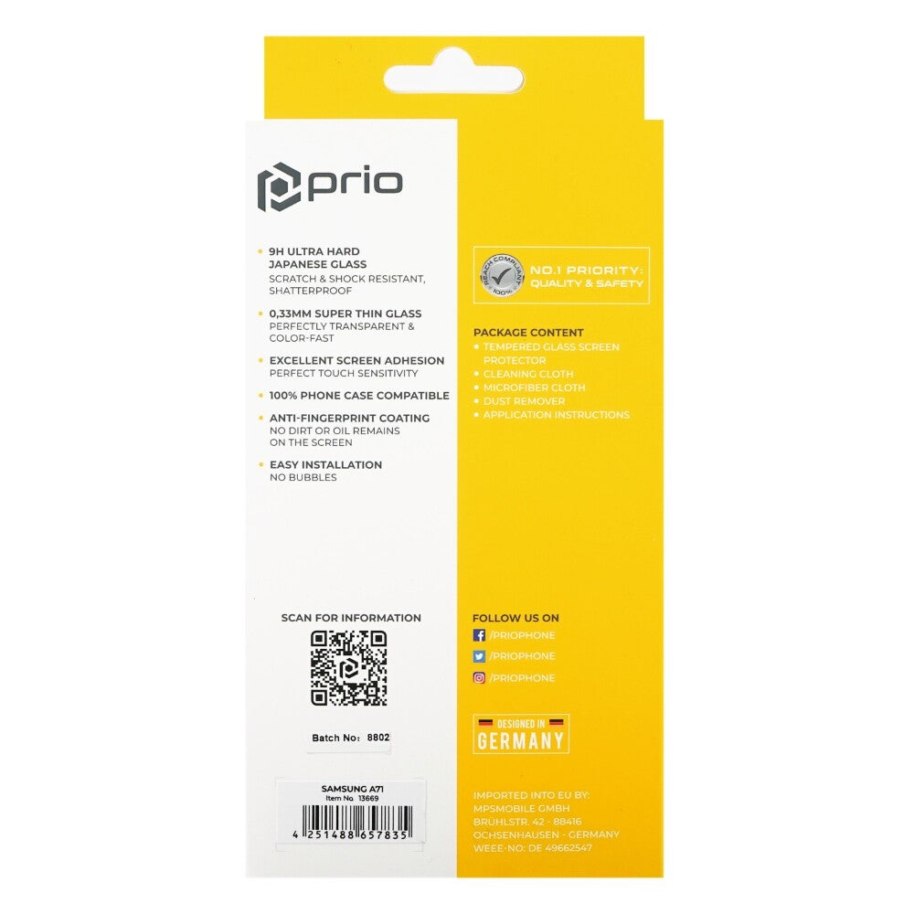 prio 3D screen protector glass for Samsung A71 black