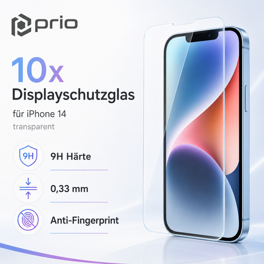 prio 10x Displayschutzglas für iPhone 14/13/13 Pro transparent