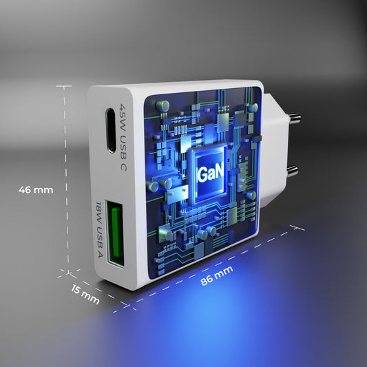 prio 45W GaN Power Charger PD PPS (USB C) + QC 3.0 (USB A) weiß