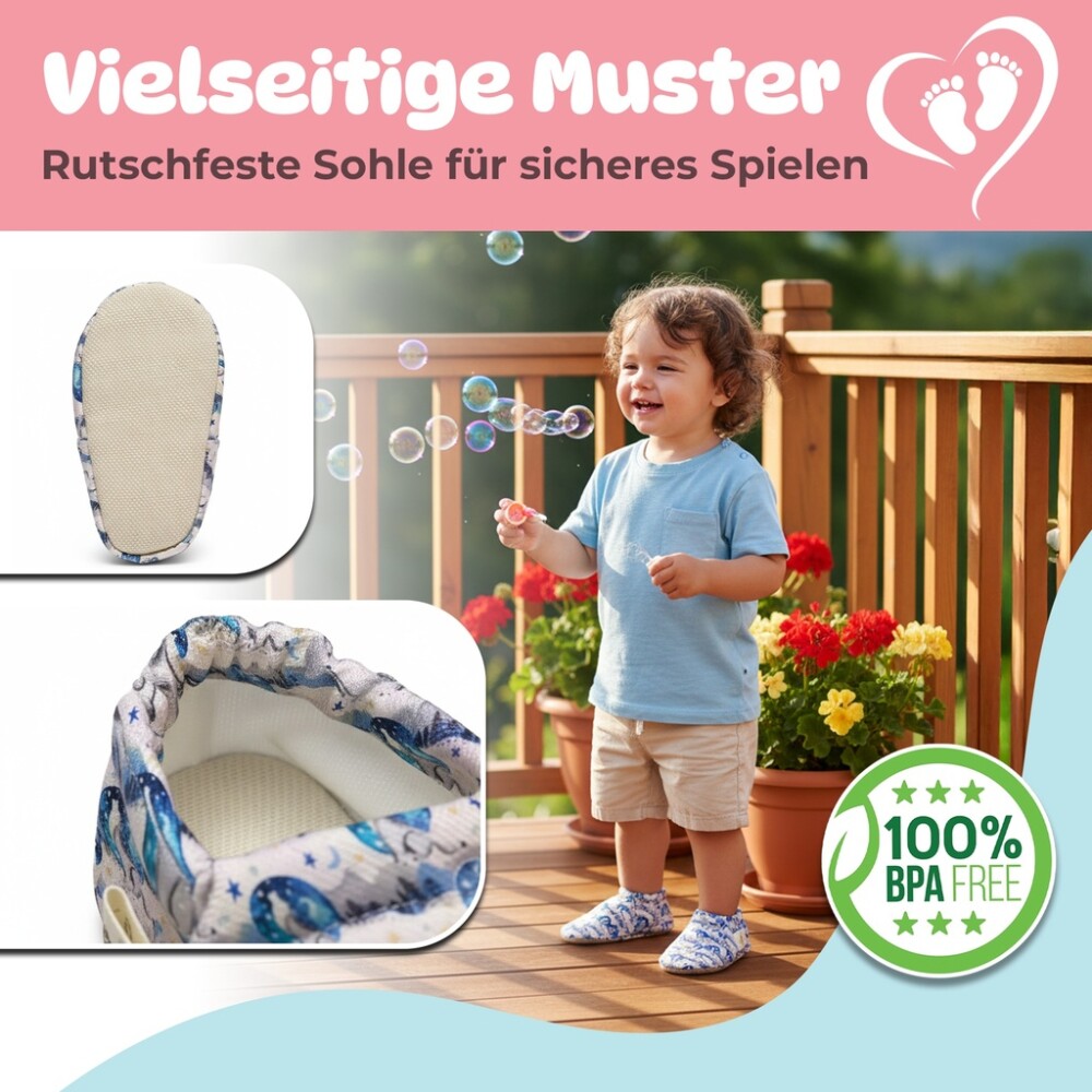 Kokopatik Organic Baumwolle Baby Hausschuhe rutschfest Neugeborene Mondruf