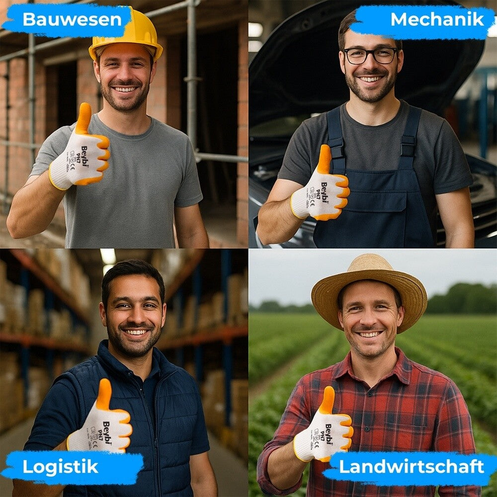 12 Paar Arbeitshandschuhe, Polyester, Gelb und Weiß
