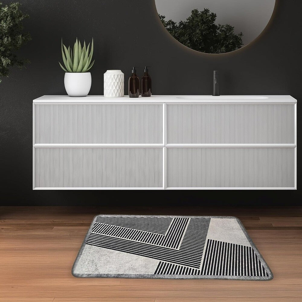 Miqna 2-tlg. rutschfestes Badteppich Set , waschbar (60x100 & 50x60 cm)