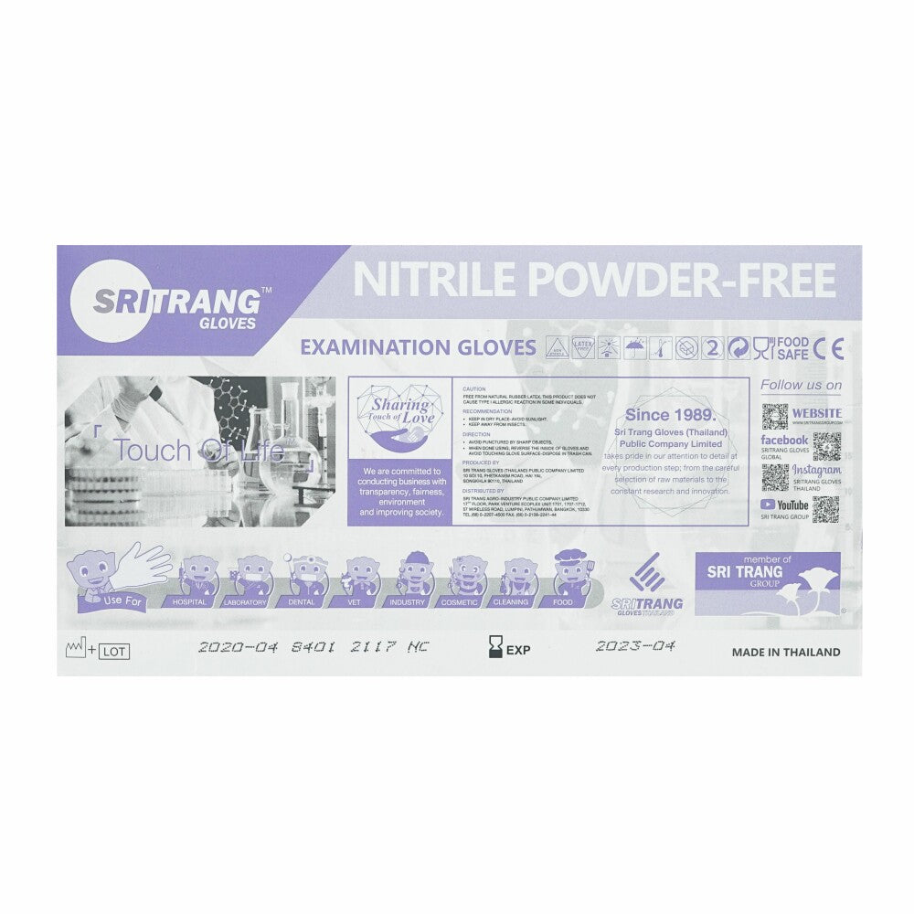 Sritrang powder-free nitrile gloves, 90 pieces, size XL, white