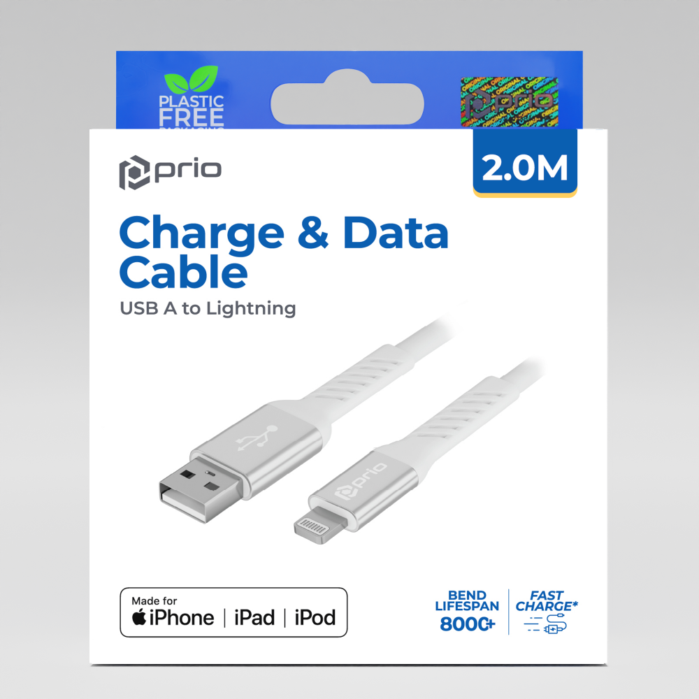prio Lade- und Synchronisierungskabel USB A auf Lightning Mfi zertifiziert 2m weiß