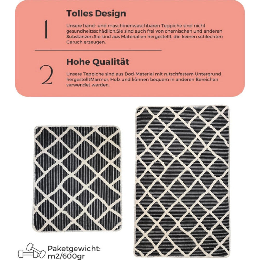 Miqna 2-tlg. rutschfestes Badteppich Set , waschbar (60x100 & 50x60 cm)