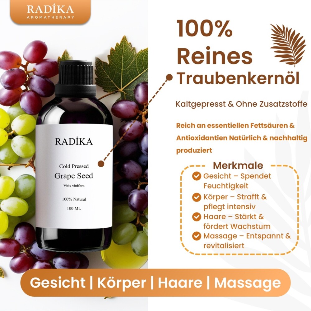 Traubenkernöl, Kaltgepresst, 100% Rein, BIO, natürlich, 100 ml
