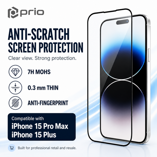 prio Anti-Scratch Displayschutzglas für iPhone 15 Pro Max / 15 Plus (6.7in) transparent