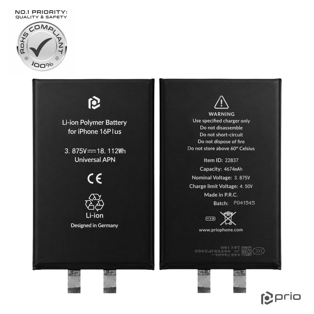prio Akkuzelle für iPhone 16 Plus (ohne Flex-Kabel)