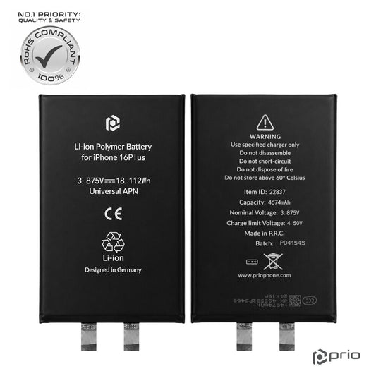 prio Akkuzelle für iPhone 16 Plus (ohne Flex-Kabel)