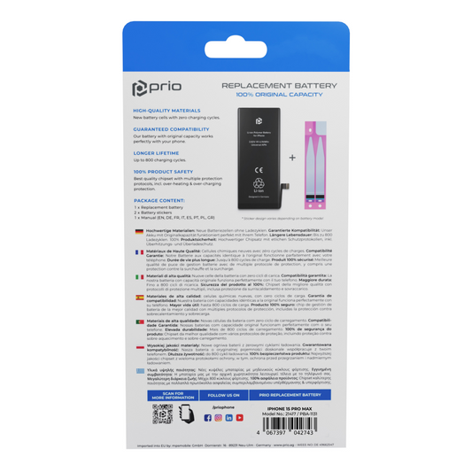 prio Battery for iPhone 15 Pro Max (Universal APN)