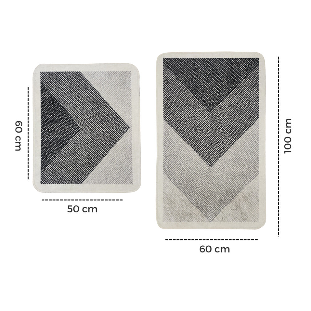 Miqna 2-tlg. rutschfestes Badteppich Set , waschbar (60x100 & 50x60 cm)