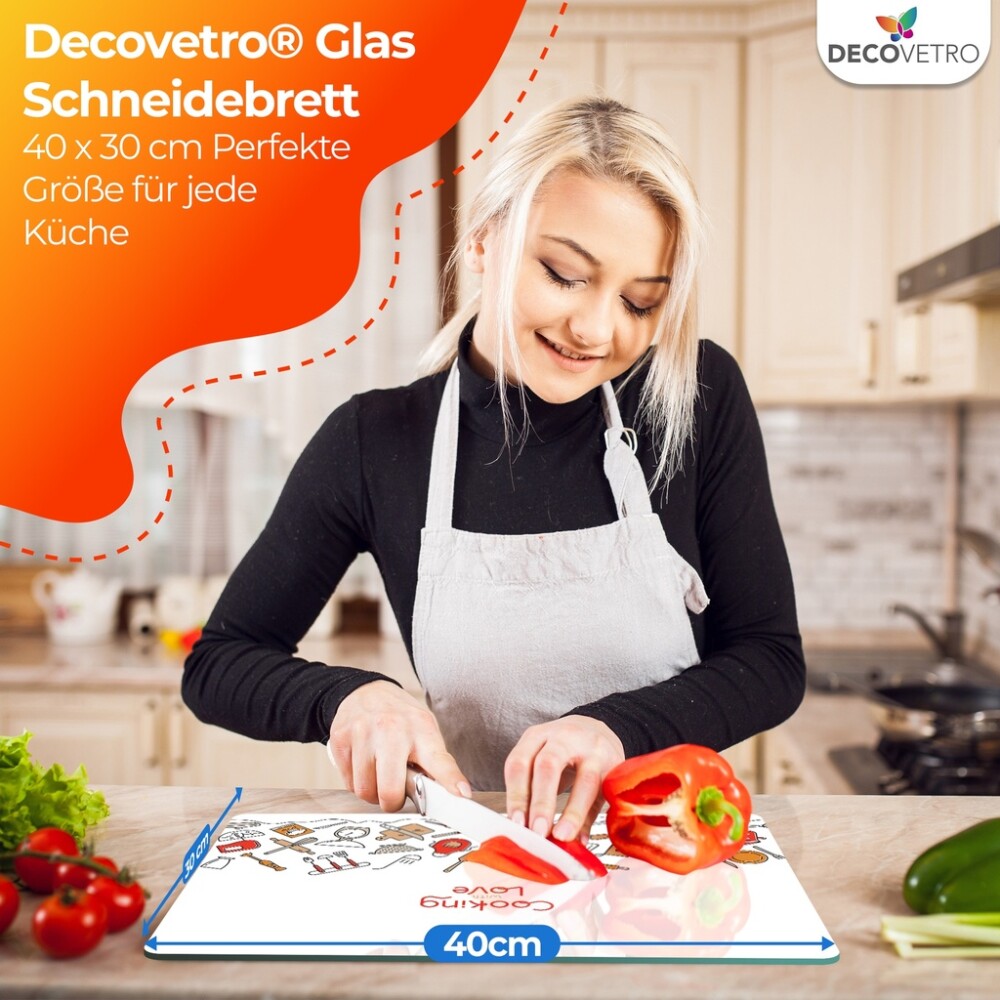 Decovetro Schneidebrett Glas |40x30cm | Glasschneidebrett | Leicht zu reinigen