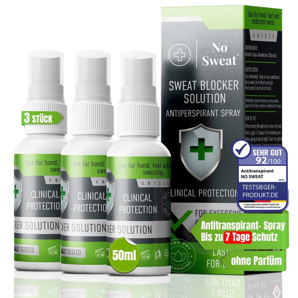 No Sweat Antitranspirant Spray 50 ml – Extra Stark, 7 Tage Schutz gegen Schwitzen x3