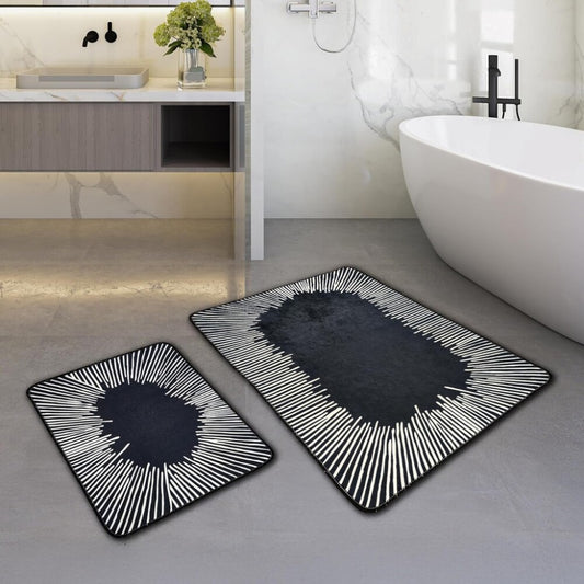 Miqna 2-tlg. rutschfestes Badteppich Set , waschbar (60x100 & 50x60 cm)