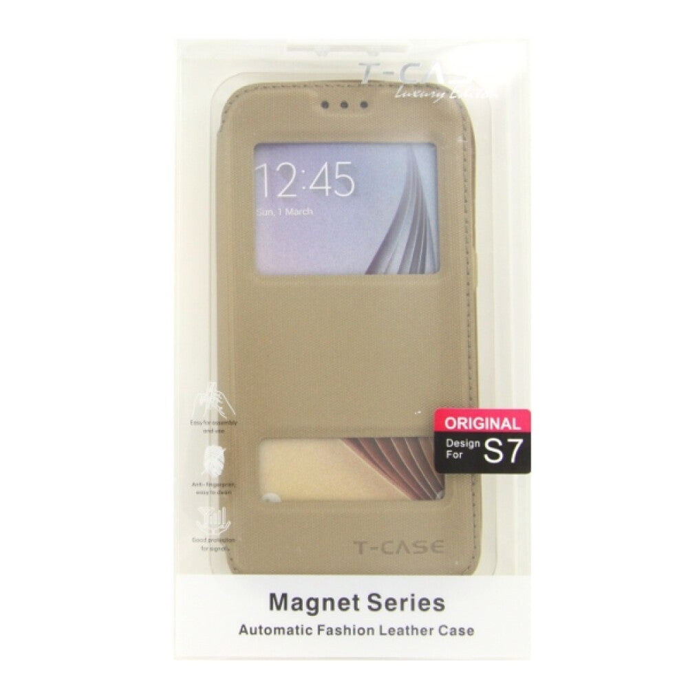 T-CASE Lux Magnet Flip Schutzhülle / Handytasche für Samsung Galaxy S7 gold