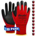 12 Paar Arbeitshandschuhe, Polyester, Rot und Schwarz