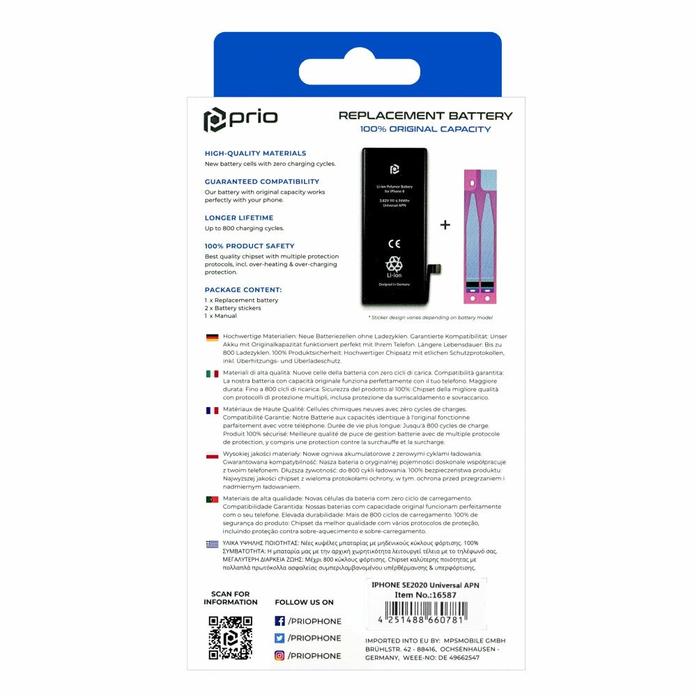 prio battery for iPhone SE (2020) (without flex cable)