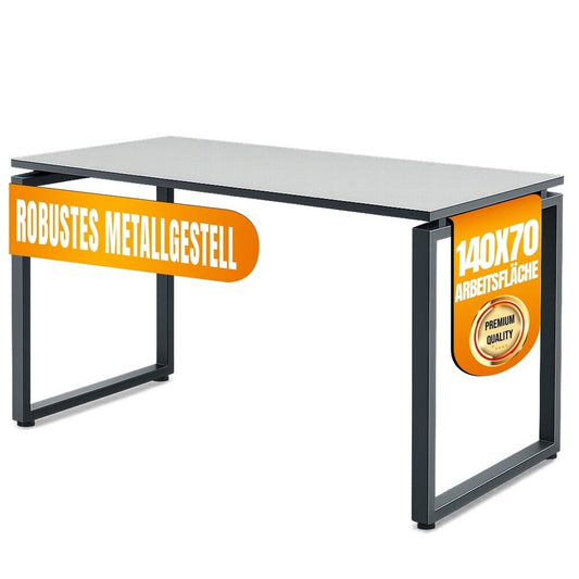 MMX METAL Schreibtisch aus Metall, Hellgrau farbene Platte und schwarzes Gestell, Computertisch, einfache Montage, 140 x 70 x 73