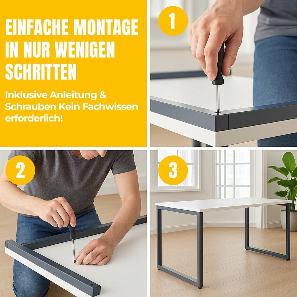 MMX METAL Schreibtisch aus Metall, Hellgrau farbene Platte und schwarzes Gestell, Computertisch, einfache Montage, 140 x 70 x 73