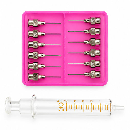 5-ml-Glasspritze mit Luer-Anschluss und 12 Nadeln