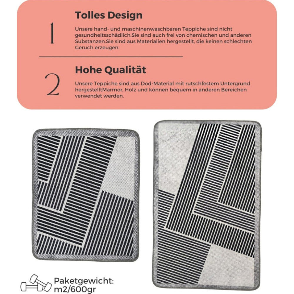 Miqna 2-tlg. rutschfestes Badteppich Set , waschbar (60x100 & 50x60 cm)