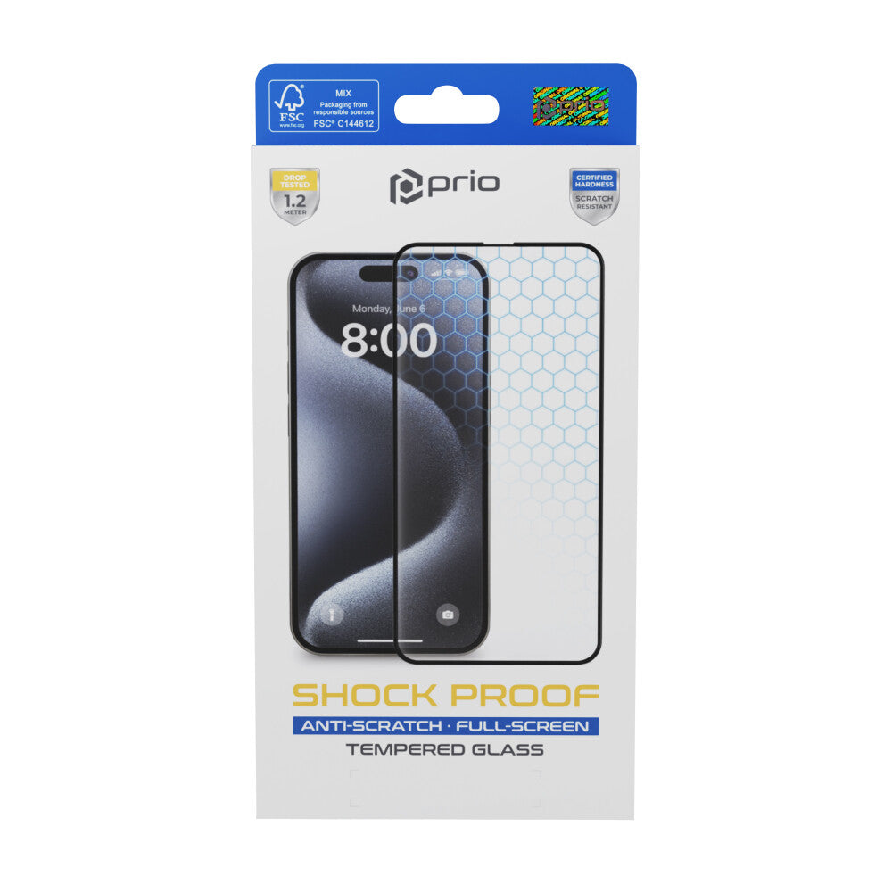 prio 3D Anti-Scratch Tempered Glass for iPhone 16/15 (6.1 inch) black