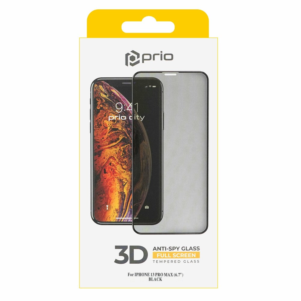 prio 3D Anti-Spy Screen Protector Glass for iPhone 14 Plus/13 Pro Max black