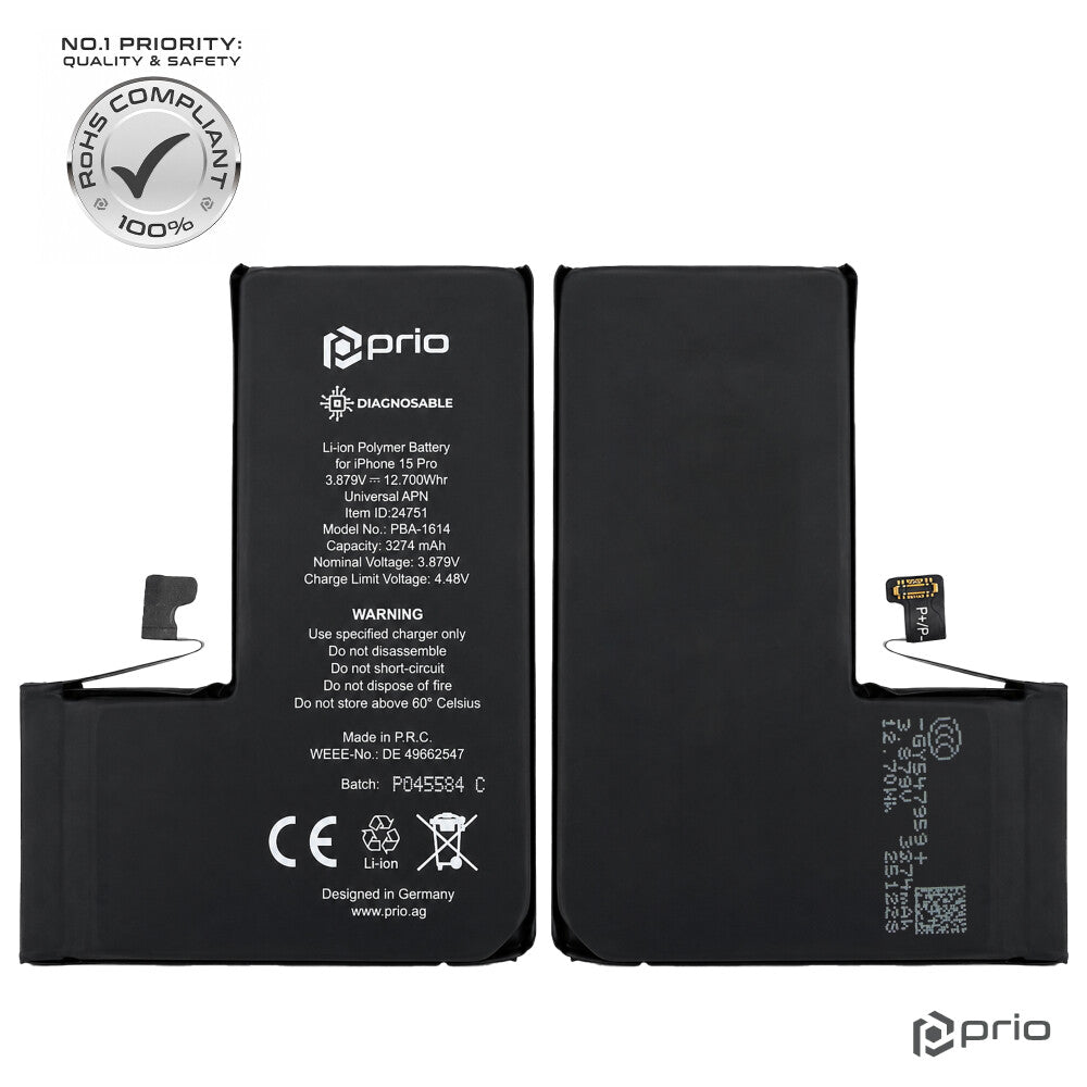 prio Diagnosefähiger Akku für iPhone 15 Pro