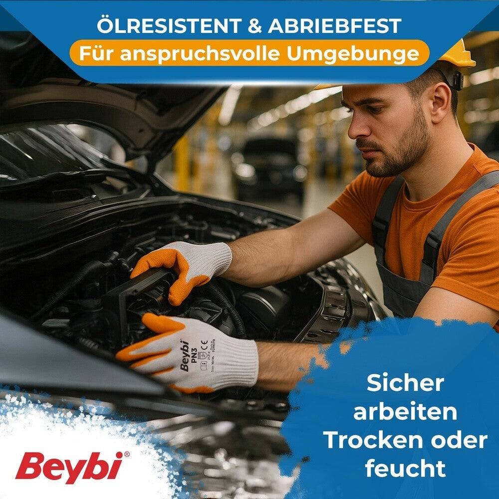 12 Paar Arbeitshandschuhe, Polyester, Gelb und Weiß