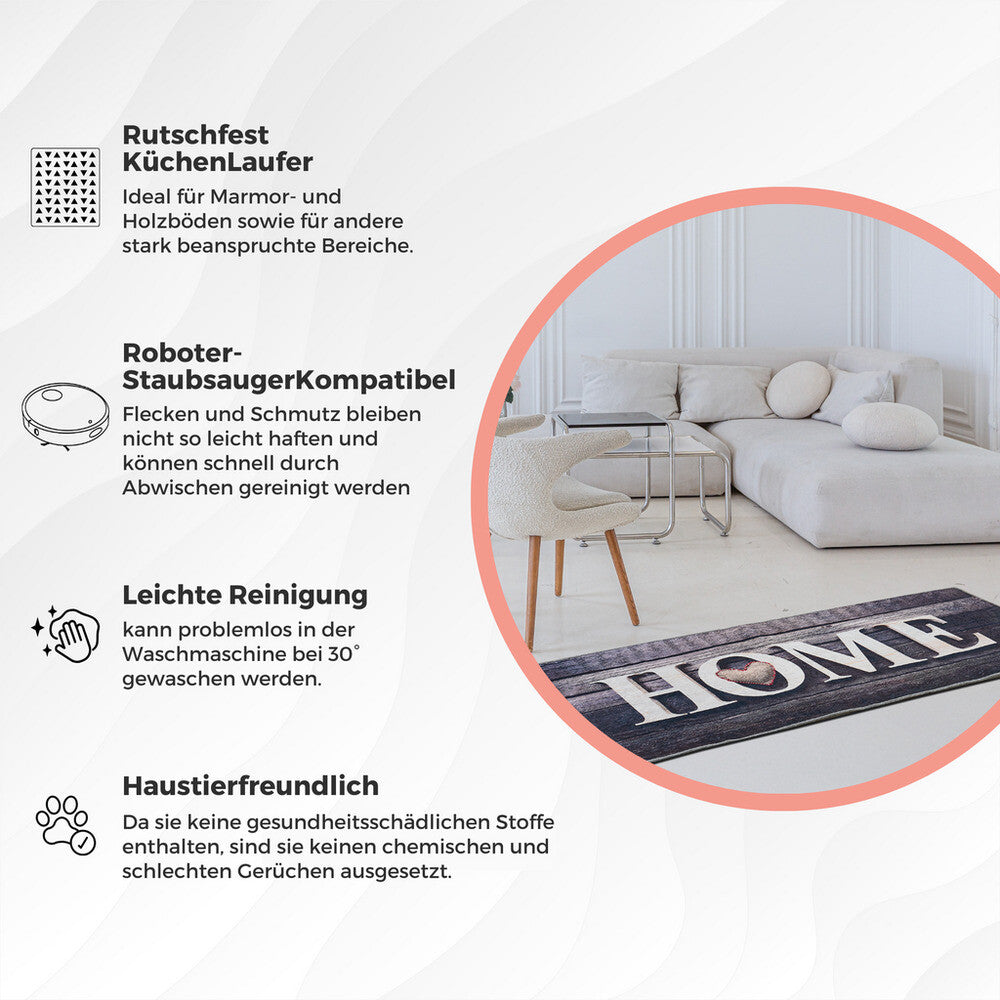 miqna Teppich Moderner Küchenteppich Gel Läufer Grau Weiß Schwarz 60x150 cm Hauptbild