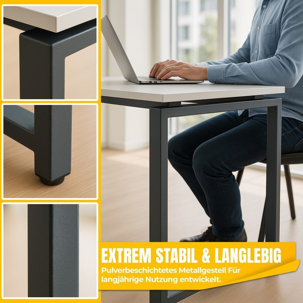 MMX METAL Schreibtisch aus Metall, Hellgrau farbene Platte und schwarzes Gestell, Computertisch, einfache Montage, 140 x 70 x 73