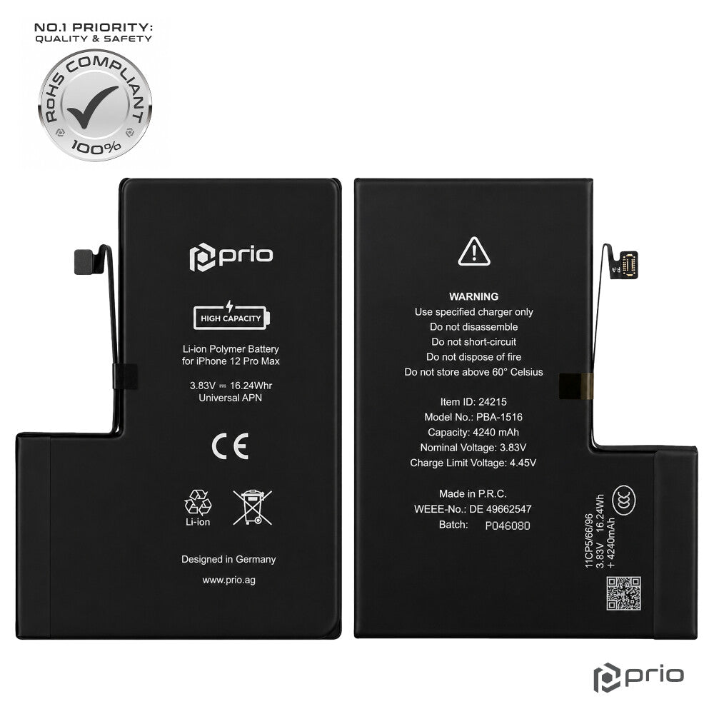 Prio Hochleistungsakku für iPhone 12 Pro Max (4240 mAh) - Universeller APN -