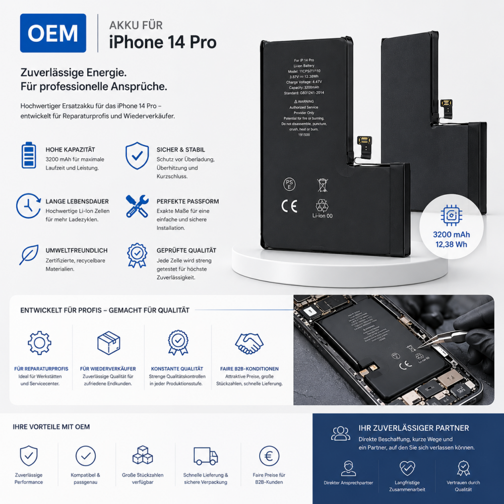 Akku für iPhone 14 Pro wie Original Batterie Ersatzakku
