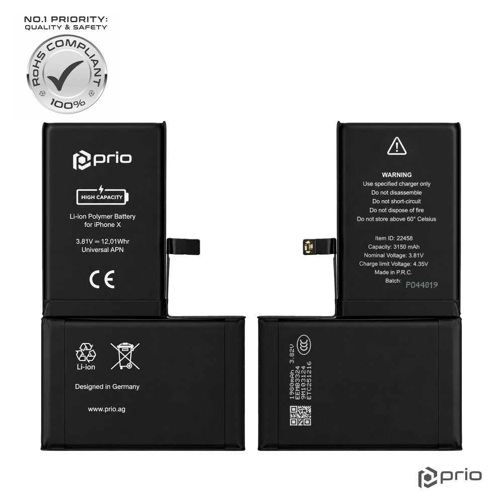 prio Hochleistungsakku für iPhone X (3150 mAh) - Universal APN -