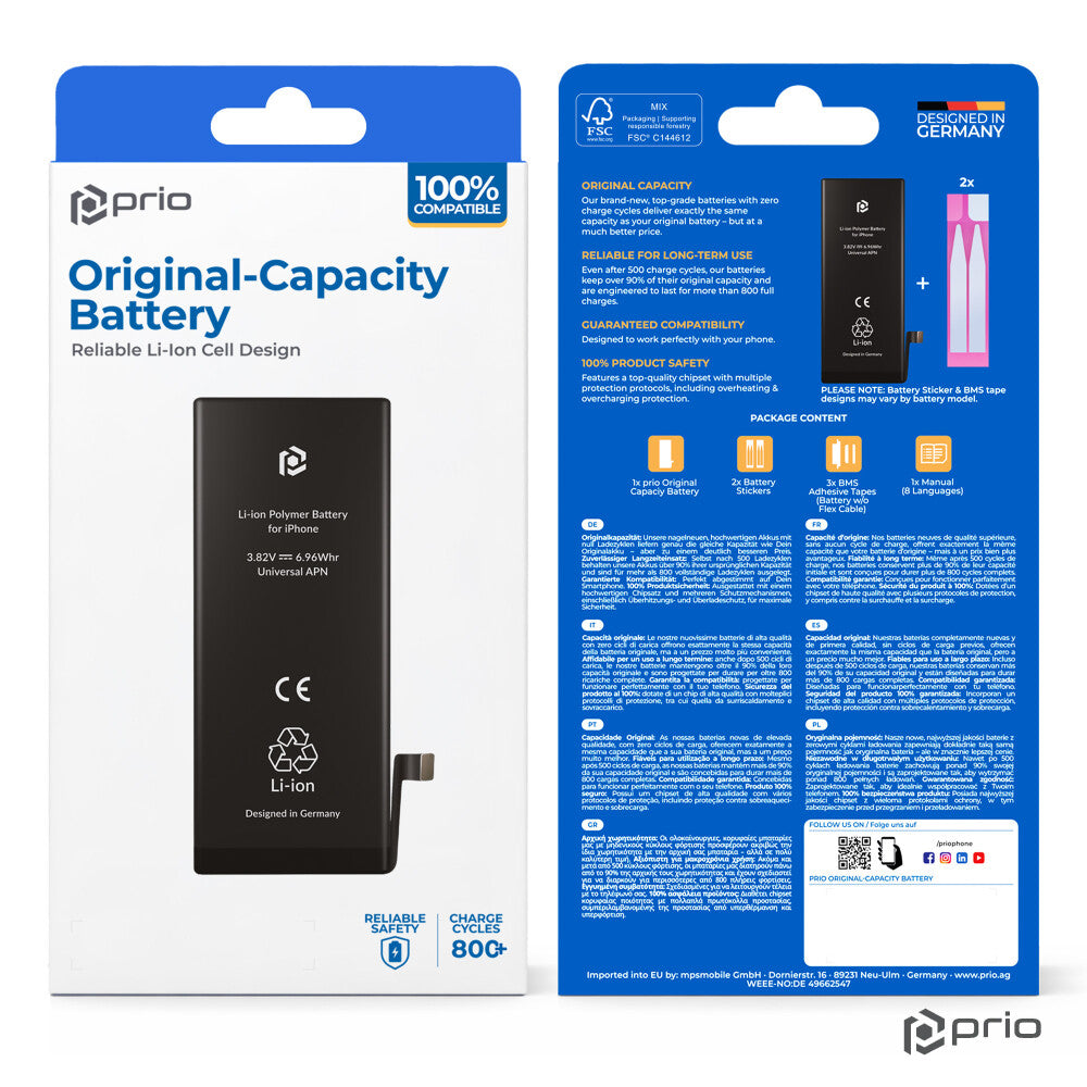 prio Akku / Batterie für iPhone 8 (ohne Flex-Kabel)