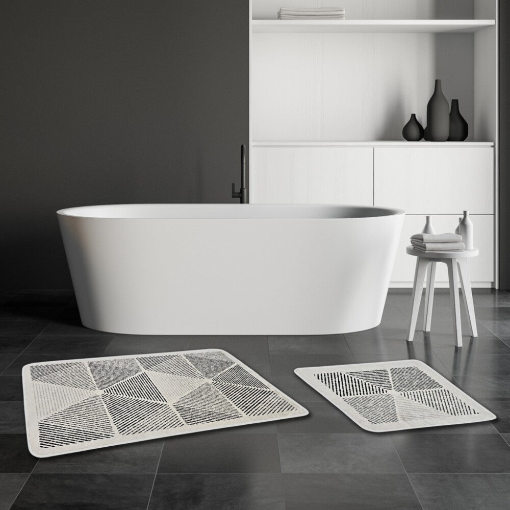 Miqna 2-tlg. rutschfestes Badteppich Set , waschbar (60x100 & 50x60 cm)