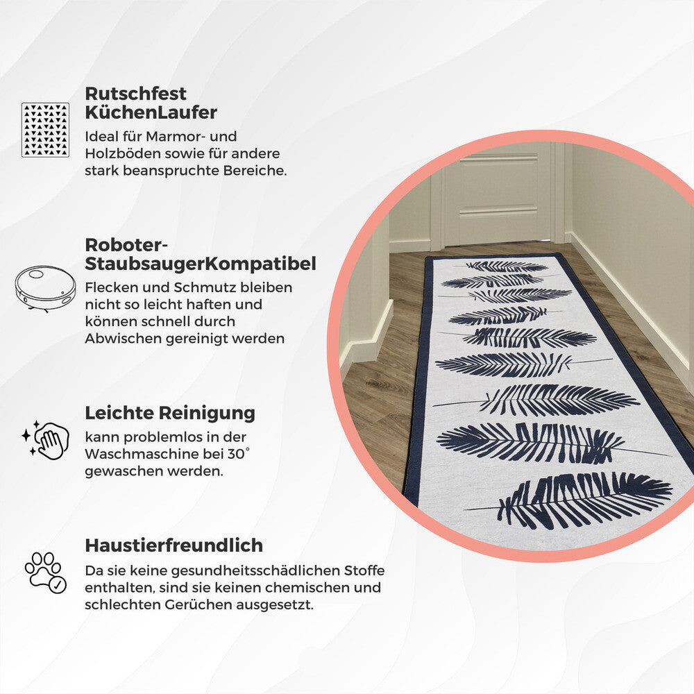 miqna Moderner Küchenläufer Waschbar Rutschfest Teppich Schwarz Weiß Hauptbild
