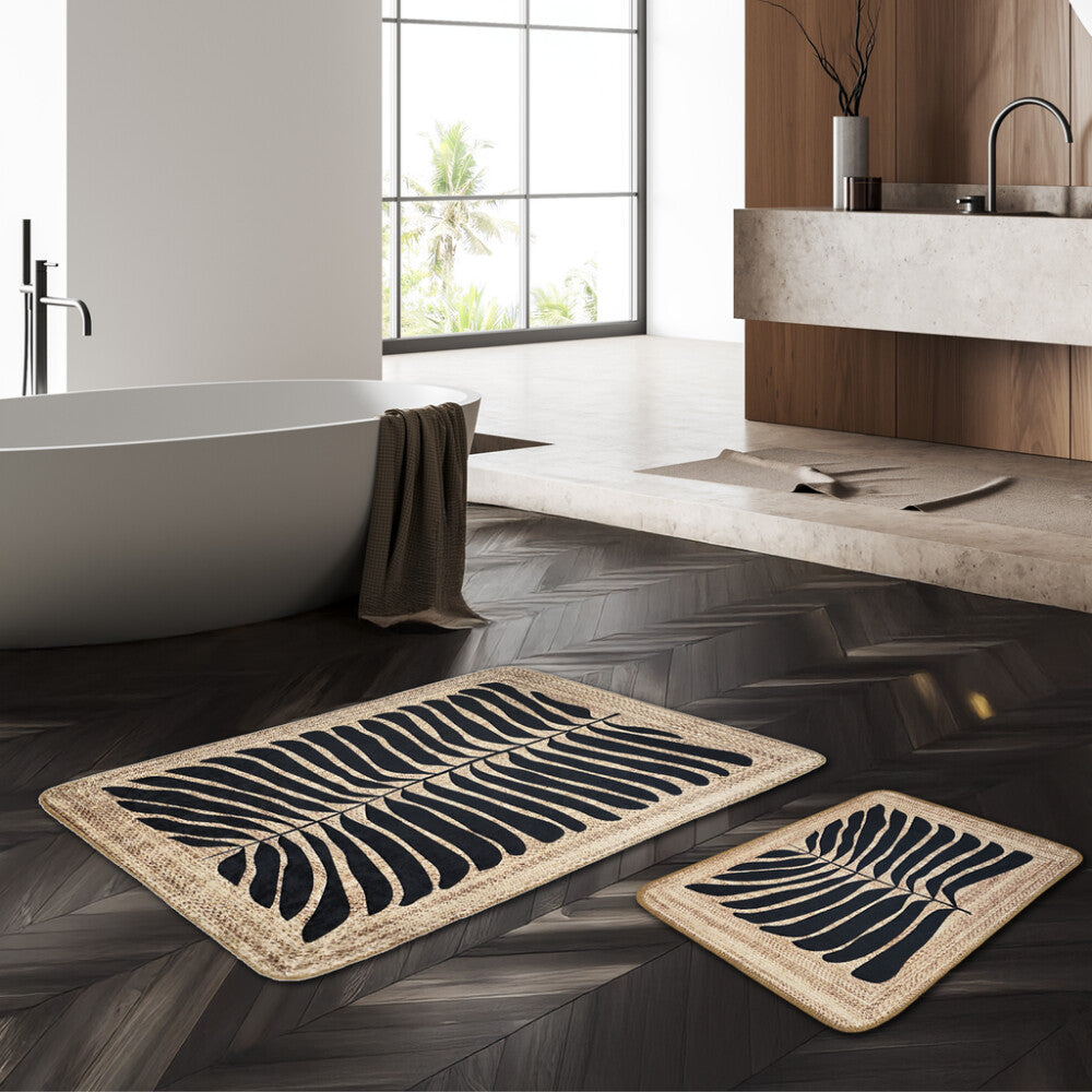 Miqna 2-tlg. rutschfestes Badteppich Set , waschbar (60x100 & 50x60 cm)